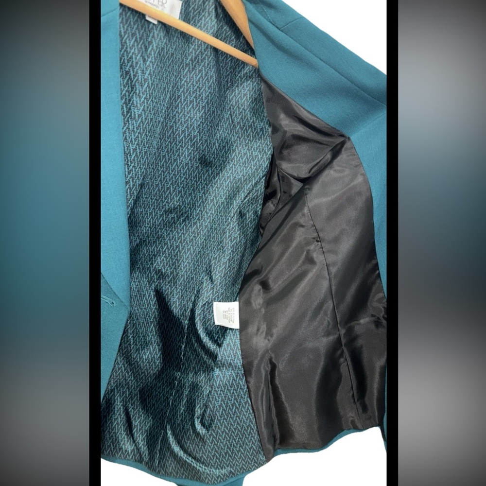 NWT Kasper Womens Sz 14 Teal Peacock Lined Button Blazer Jacket Career Suit $99 - Picture 7 of 13